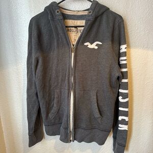 Y2K Hollister Charcoal Zip Hoodie with White Logo
